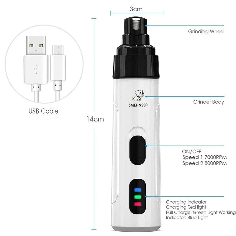 Dog Nail Grinders Painless USB Charging Rechargeable Pet Nail Clippers Quiet Electric Dog Cat Paws Nail Grooming Trimmer Tools